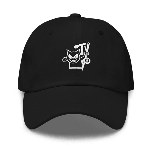 gorra negra MPoolTV con logo impreso
