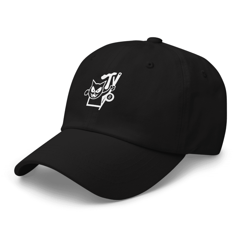 gorra negra MPoolTV logo impreso