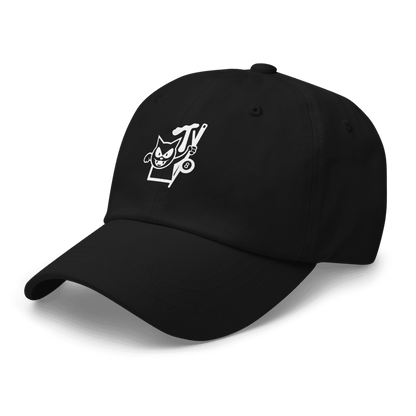 gorra negra MPoolTV logo impreso