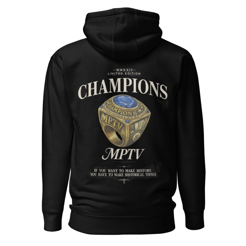 sudadera negra MPoolTV anillo dorado campeón edición limitada
